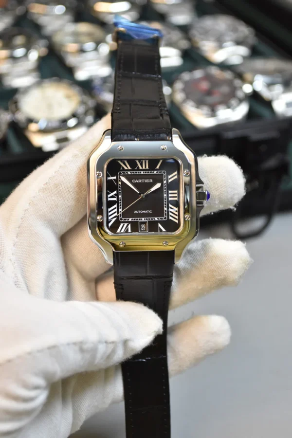 Santos Auto Silver Black Dial