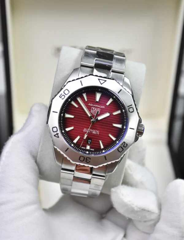 AQUARACER AUTO NEW CHAIN SILVER RED BLACK DAIL